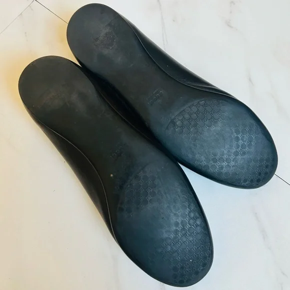 Gucci Vintage Interlocking G Black Leather Ballet Flat Stitching 37 / 6.5 - Picture 8 of 11